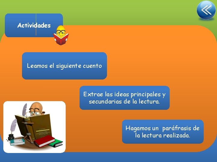 Actividades Leamos el siguiente cuento Extrae las ideas principales y secundarias de la lectura.