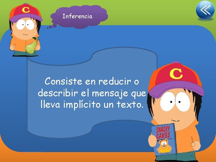 Inferencia Consiste en reducir o describir el mensaje que lleva implícito un texto. 