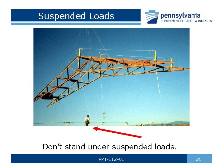 Suspended Loads Don’t stand under suspended loads. PPT-112 -01 26 