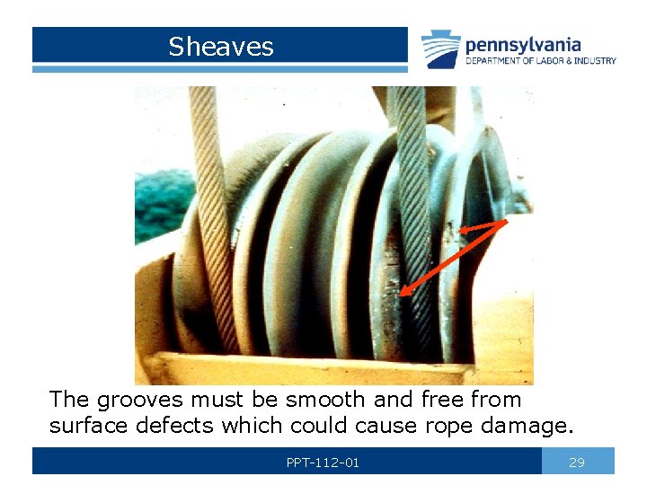Sheaves The grooves must be smooth and free from surface defects which could cause