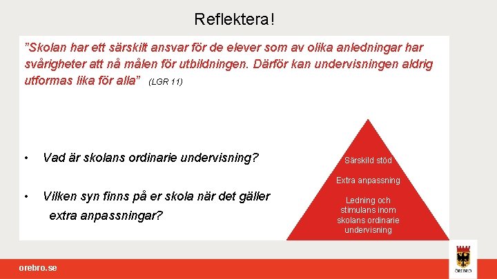 Reflektera! ”Skolan har ett särskilt ansvar för de elever som av olika anledningar har