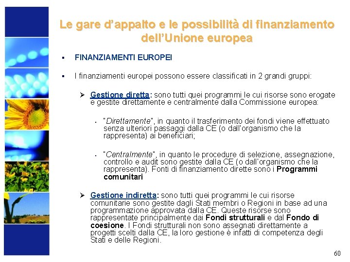 Le gare d’appalto e le possibilità di finanziamento dell’Unione europea § FINANZIAMENTI EUROPEI §