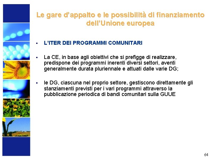 Le gare d’appalto e le possibilità di finanziamento dell’Unione europea § L’ITER DEI PROGRAMMI