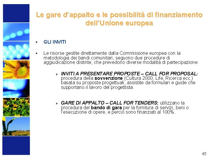 Le gare d’appalto e le possibilità di finanziamento dell’Unione europea § GLI INVITI §