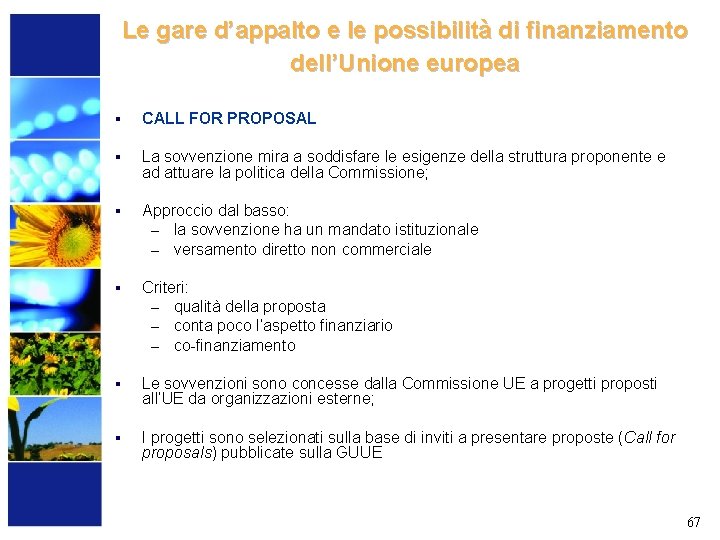 Le gare d’appalto e le possibilità di finanziamento dell’Unione europea § CALL FOR PROPOSAL