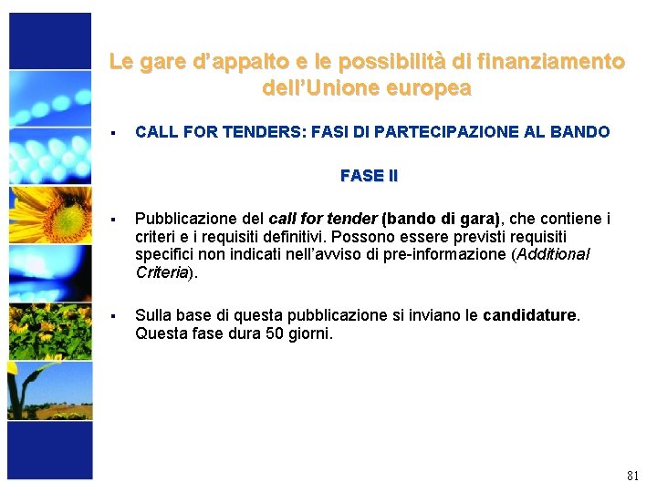 Le gare d’appalto e le possibilità di finanziamento dell’Unione europea § CALL FOR TENDERS: