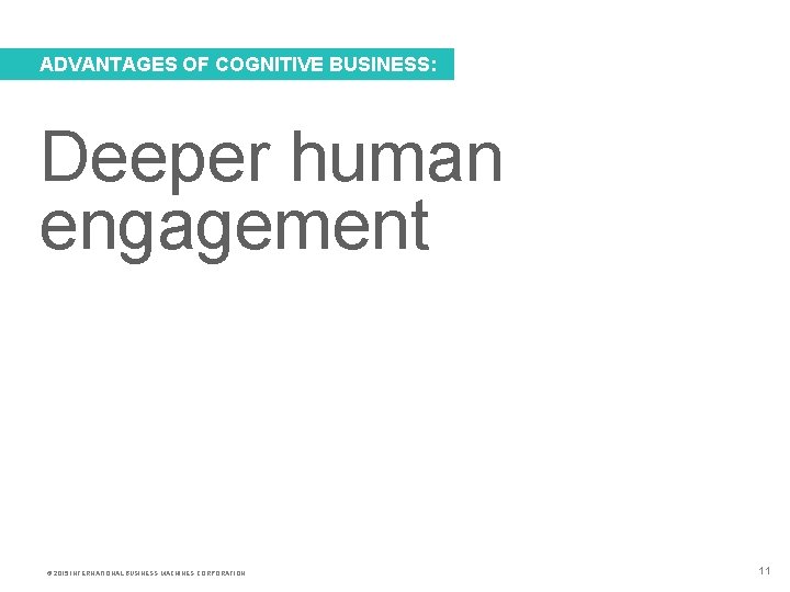 ADVANTAGES OF COGNITIVE BUSINESS: Deeper human engagement © 2015 INTERNATIONAL BUSINESS MACHINES CORPORATION 11