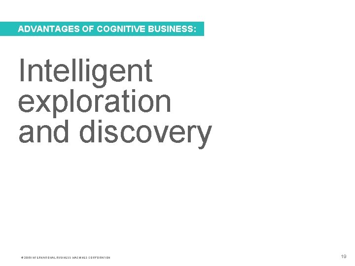 ADVANTAGES OF COGNITIVE BUSINESS: Intelligent exploration and discovery © 2015 INTERNATIONAL BUSINESS MACHINES CORPORATION
