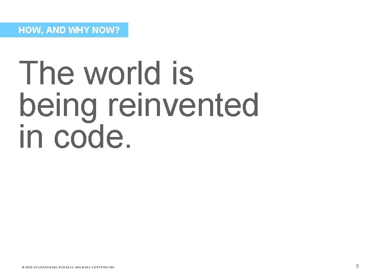 HOW, AND WHY NOW? The world is being reinvented in code. © 2015 INTERNATIONAL