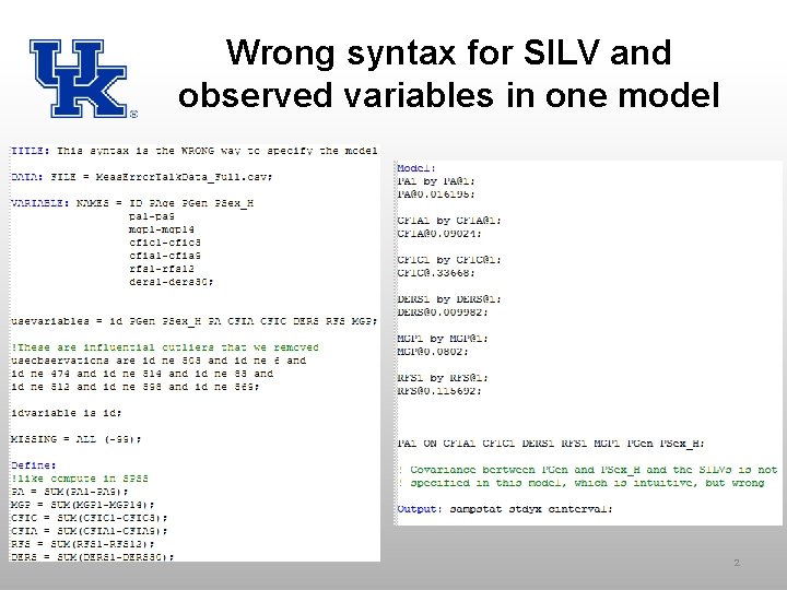 Wrong syntax for SILV and observed variables in one model 2 