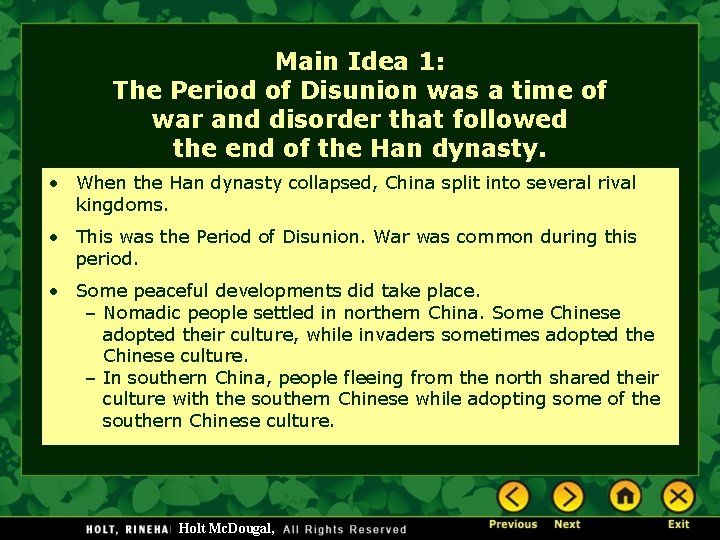Main Idea 1: The Period of Disunion was a time of war and disorder