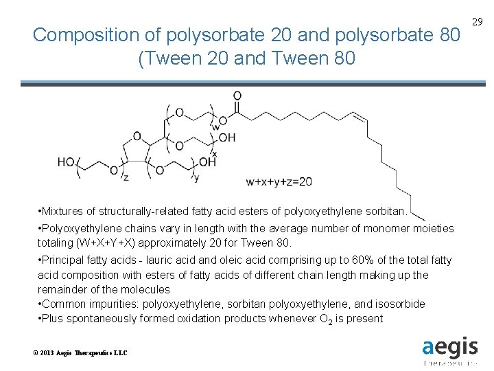 Composition of polysorbate 20 and polysorbate 80 (Tween 20 and Tween 80 • Mixtures