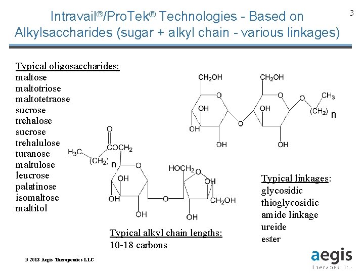 Intravail®/Pro. Tek® Technologies - Based on Alkylsaccharides (sugar + alkyl chain - various linkages)