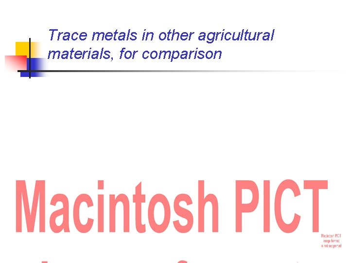 Trace metals in other agricultural materials, for comparison 