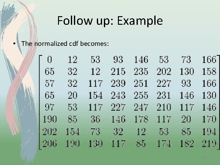 Follow up: Example • The normalized cdf becomes: 23 