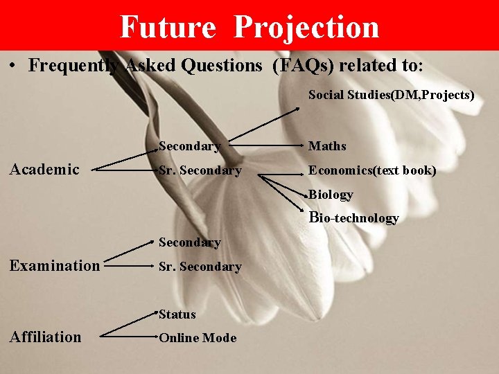 Future Projection • Frequently Asked Questions (FAQs) related to: Social Studies(DM, Projects) Academic Secondary