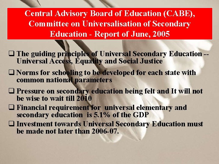 Central Advisory Board of Education (CABE), Committee on Universalisation of Secondary Education - Report
