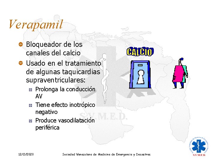 Verapamil Bloqueador de los canales del calcio Usado en el tratamiento de algunas taquicardias