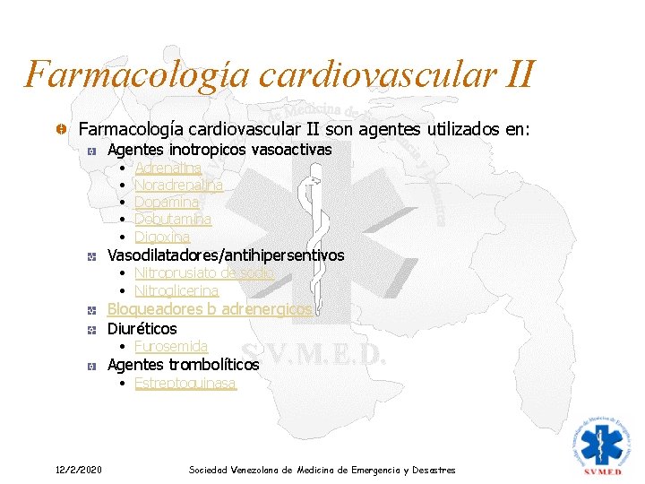 Farmacología cardiovascular II son agentes utilizados en: Agentes inotropicos vasoactivas • • • Adrenalina