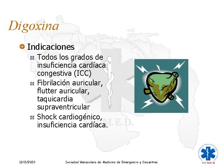 Digoxina Indicaciones Todos los grados de insuficiencia cardíaca congestiva (ICC) Fibrilación auricular, flutter auricular,