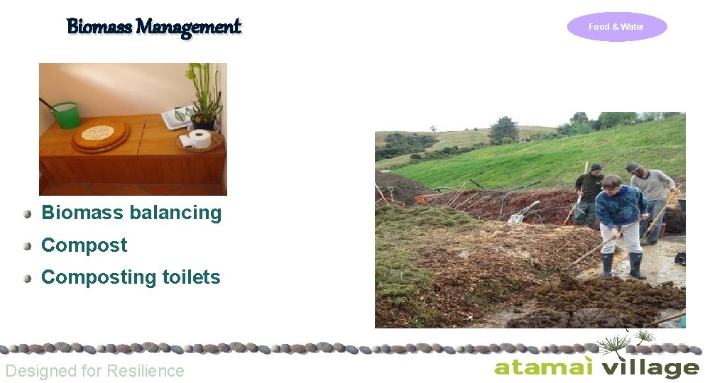 Biomass Management Biomass balancing Composting toilets Designed for Resilience Food & Water 