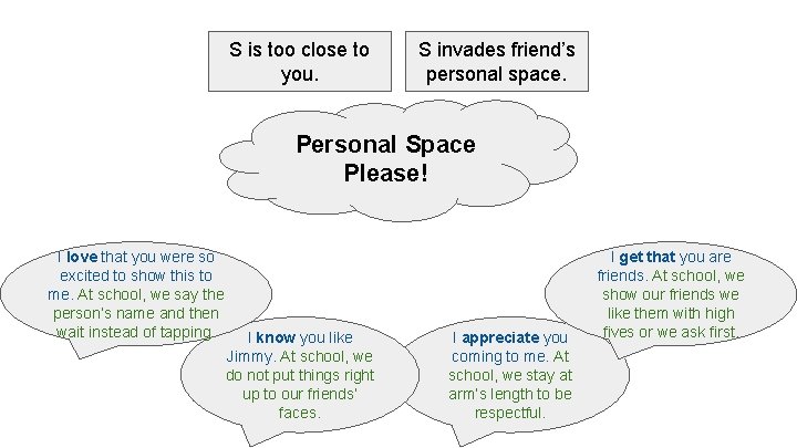 S is too close to you. S invades friend’s personal space. Personal Space Please!