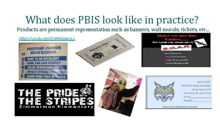 What does PBIS look like in practice? Products are permanent representation such as banners,