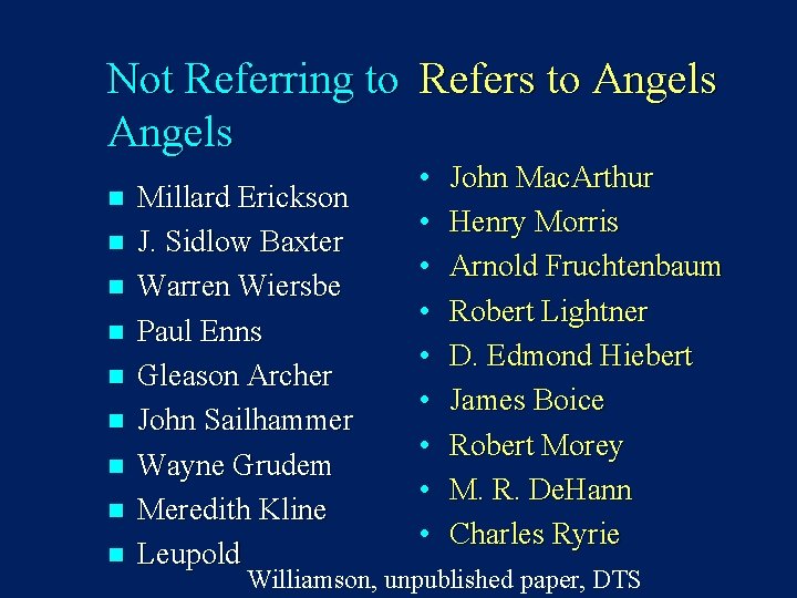 Not Referring to Refers to Angels n n n n n Millard Erickson J.