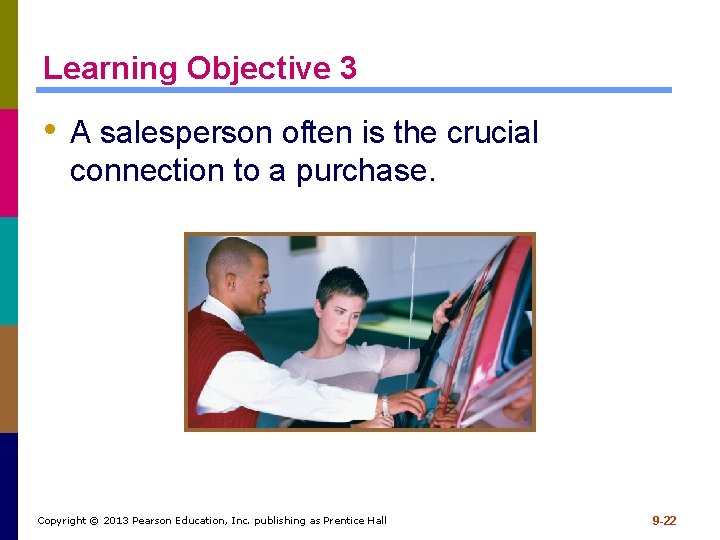 Learning Objective 3 • A salesperson often is the crucial connection to a purchase.