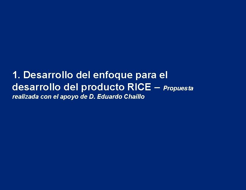 1. Desarrollo del enfoque para el desarrollo del producto RICE – Propuesta realizada con