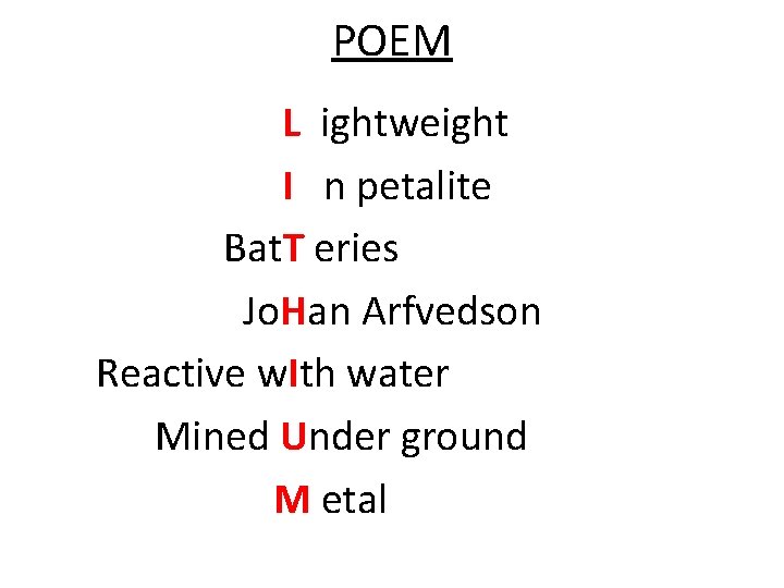 POEM L ightweight I n petalite Bat. T eries Jo. Han Arfvedson Reactive w.