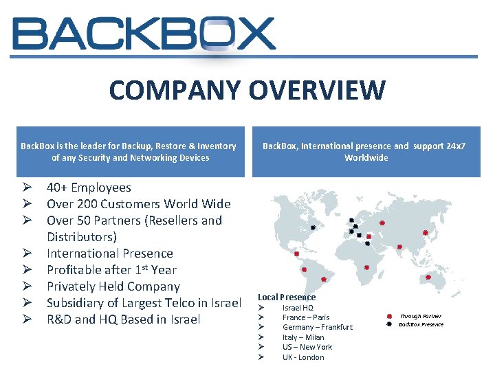 COMPANY OVERVIEW Back. Box is the leader for Backup, Restore & Inventory of any