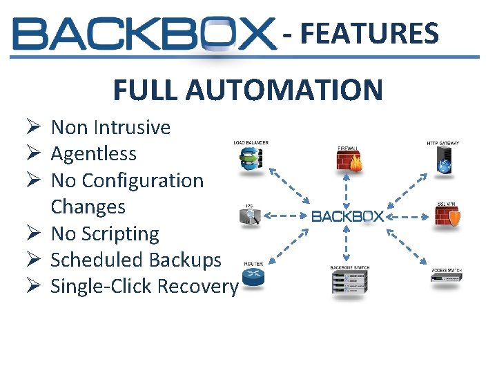 - FEATURES FULL AUTOMATION Ø Non Intrusive Ø Agentless Ø No Configuration Changes Ø