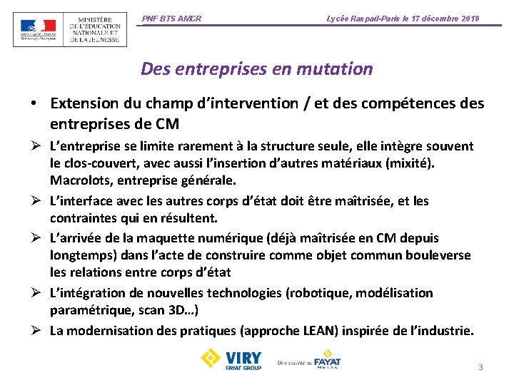 PNF BTS AMCR Lycée Raspail-Paris le 17 décembre 2018 Des entreprises en mutation •