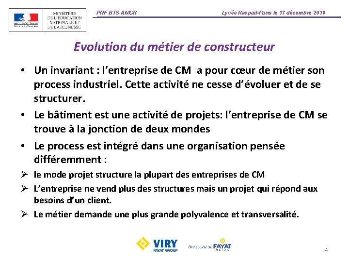 PNF BTS AMCR Lycée Raspail-Paris le 17 décembre 2018 Evolution du métier de constructeur