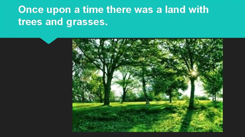 Once upon a time there was a land with trees and grasses. 