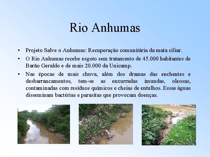 Rio Anhumas • Projeto Salve o Anhumas: Recuperação comunitária da mata ciliar. • O