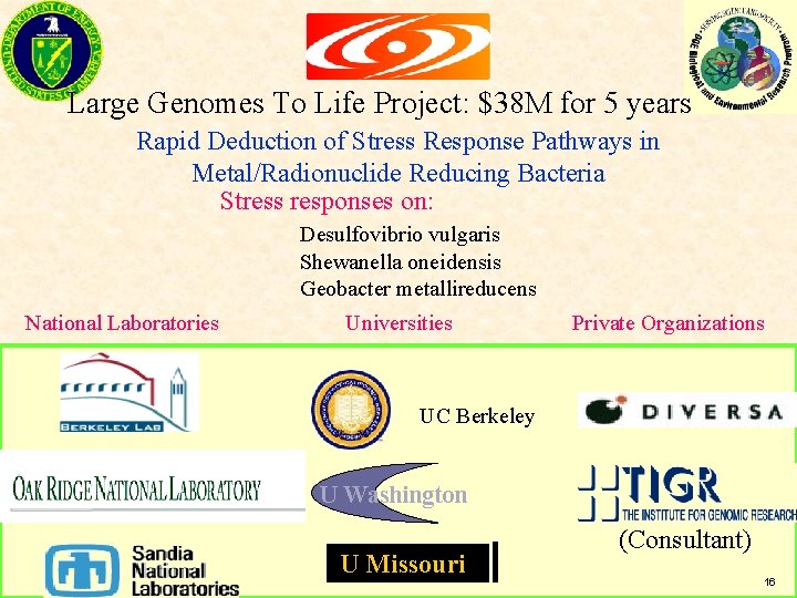 Large Genomes To Life Project: $38 M for 5 years Rapid Deduction of Stress