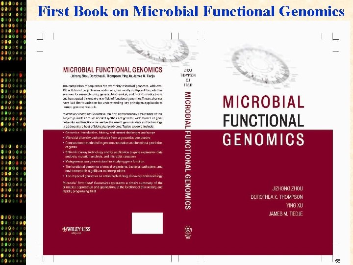 First Book on Microbial Functional Genomics · Authors - Jizhong Zhou, Dorothea Thompson, Ying