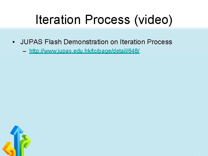 Iteration Process (video) • JUPAS Flash Demonstration on Iteration Process – http: //www. jupas.