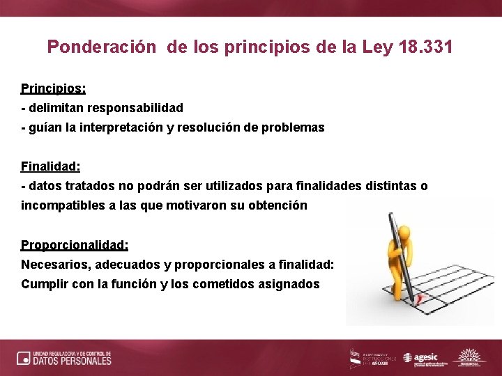 Ponderación de los principios de la Ley 18. 331 Principios: - delimitan responsabilidad -