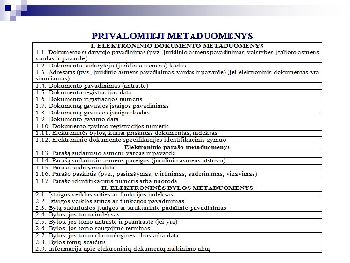 PRIVALOMIEJI METADUOMENYS PRIVALOMIEJI METADUOMENYS