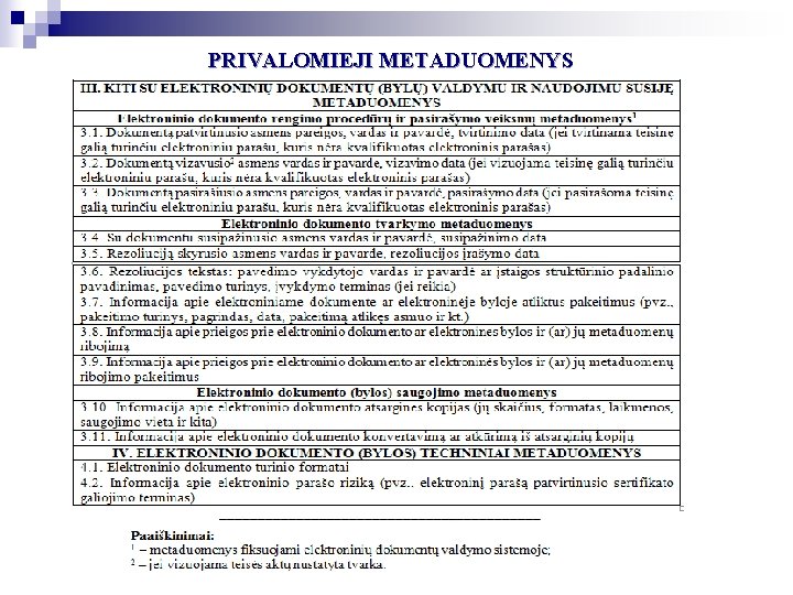 PRIVALOMIEJI METADUOMENYS PRIVALOMIEJI METADUOMENYS