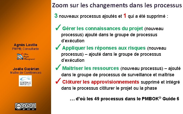Zoom sur les changements dans les processus 3 nouveaux processus ajoutés et 1 qui