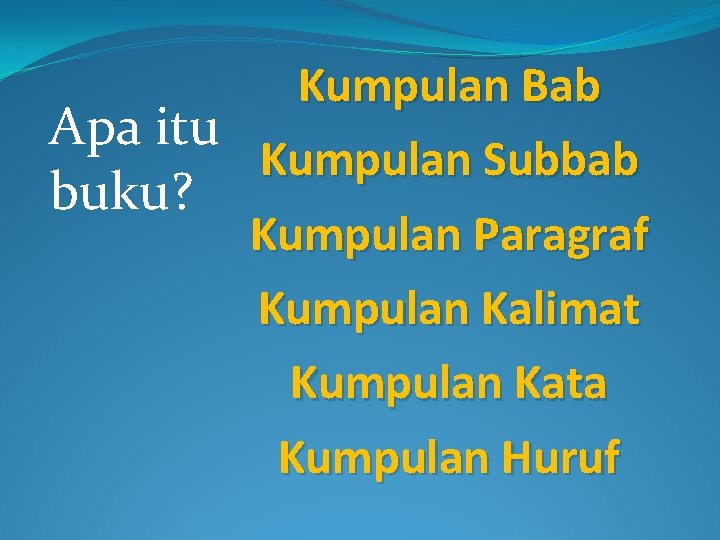 Kumpulan Bab Apa itu Kumpulan Subbab buku? Kumpulan Paragraf Kumpulan Kalimat Kumpulan Kata Kumpulan