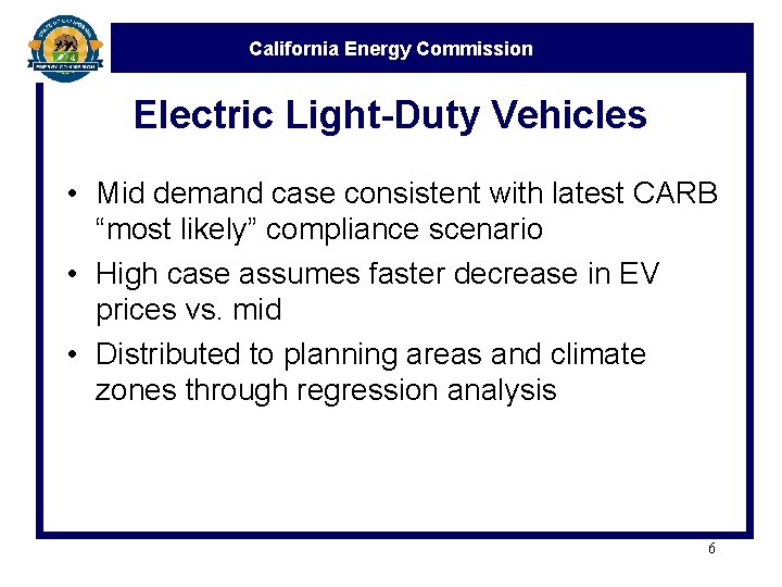 California Energy Commission Electric Light-Duty Vehicles • Mid demand case consistent with latest CARB