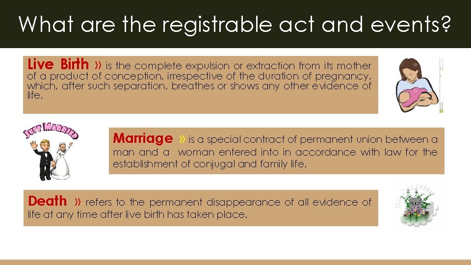 What are the registrable act and events? Live Birth » is the complete expulsion