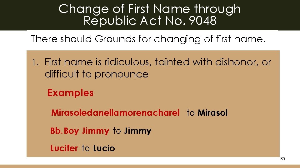 Change of First Name through Republic Act No. 9048 There should Grounds for changing