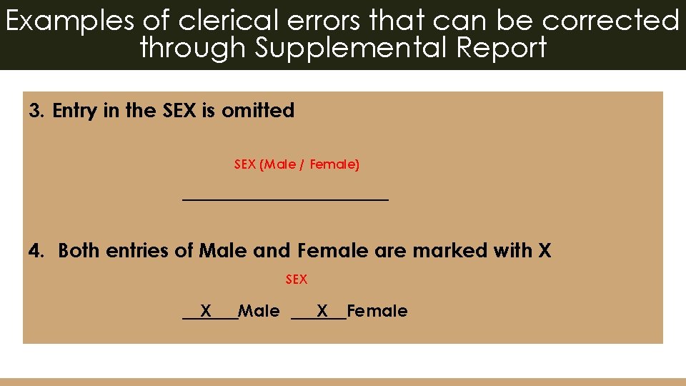 Examples of clerical errors that can be corrected through Supplemental Report 3. Entry in