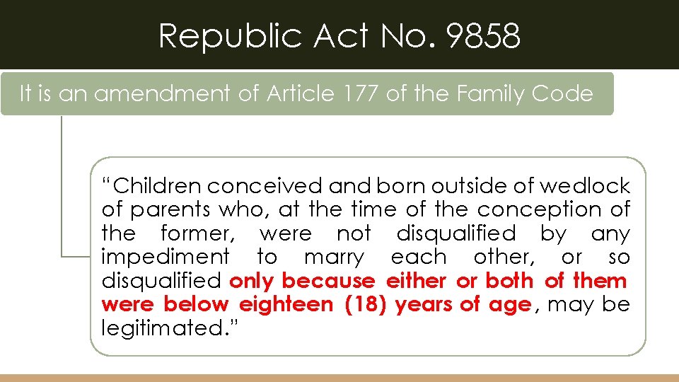 Republic Act No. 9858 It is an amendment of Article 177 of the Family